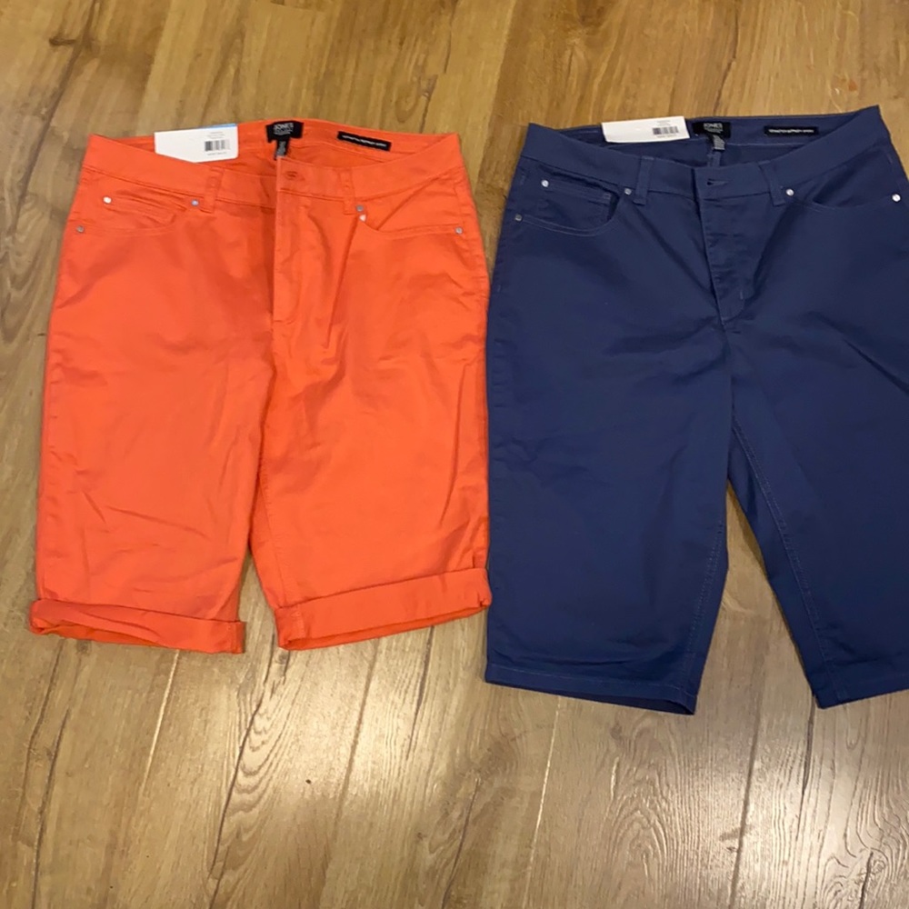 Bermuda shorts (2 pairs) one is deep sea coral and the other is pacific blue.